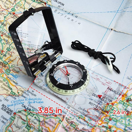 Posinly Advanced Orienteering Compass - Survival Whistle, Map Reading Field Compass for Camping, Hiking & Navigation, Great for Kids