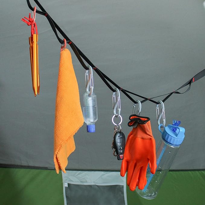 Tent Organizer Line Kit - 5ft Camping Clothesline Tent Gear Line and Camp Hanging Hooks for Camp Site Storage