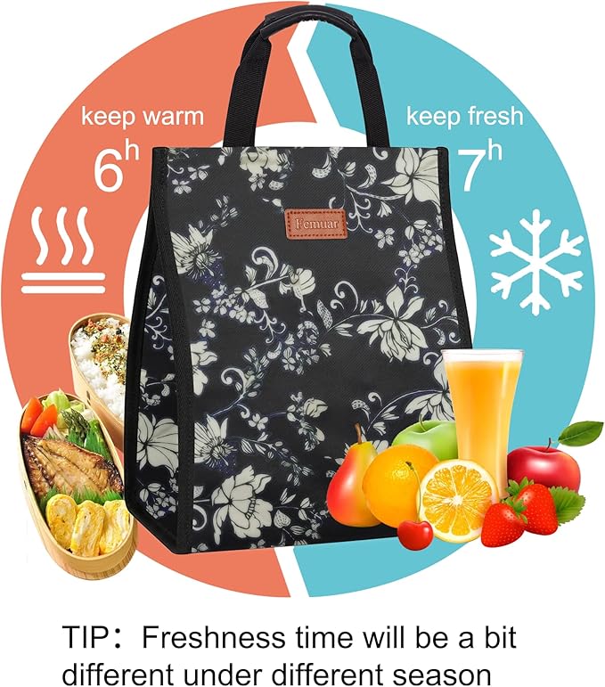 Lunch Bags for Women Insulated Reusable Lunch Tote with Internal Pocket, Lunch Tote bag for Work（Rose）