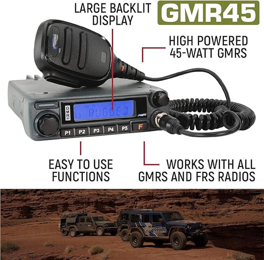 Rugged Radios GMRS 45 Watt Long Range Two Way Mobile Radio Kit for Overlanding Off Road Farming