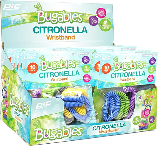 PIC Bugables Citronella Scented Coil Wristbands, Reusable and Resealable, One Size Fits All (Pack of 10)