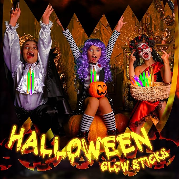 Lewtemi 100 Pack 4'' Halloween Glow Sticks Bulk Light Sticks with Lanyard Individually Wrapped Tactical Military Emergency Glow Stick Party Favors for Halloween, Camping, Hiking, Party