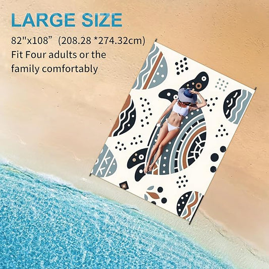 Large Beach Blanket Waterproof Sandproof 108"x 82" for 1-6 Adults,Quick Drying Beach Mat,Lightweight & Durable,Beach Essentials for Family Beach Camping Travel Picnic