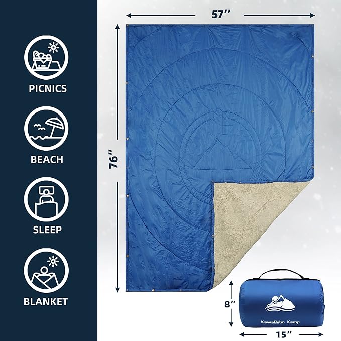 Outdoor Camping Blanket - Puffy Ultralight Packable Blankets for Sleeping, Camp, Travel, Hiking, Stadium, Sherpa Fleece Warm Puffer Portable Camping Quilt, DWR,Machine Washable，56"x 78"