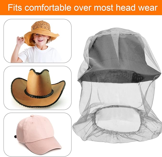 Funtery 12 Pcs Mosquito Head Mesh Face Fly Netting Hood Protecting Sun Fishing Hat with Net for Men Women