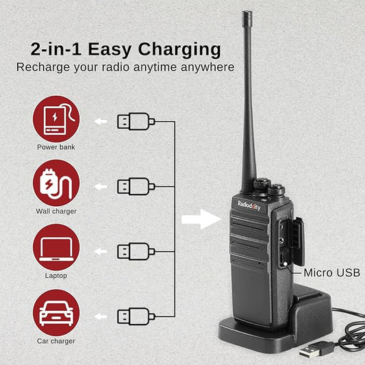Radioddity GA-2S Long Range Walkie Talkies for Adults UHF Two Way Radio Rechargeable with Micro USB Charging + Air Acoustic Earpiece with Mic + Programming Cable, for School Retail Business (6 Pack)