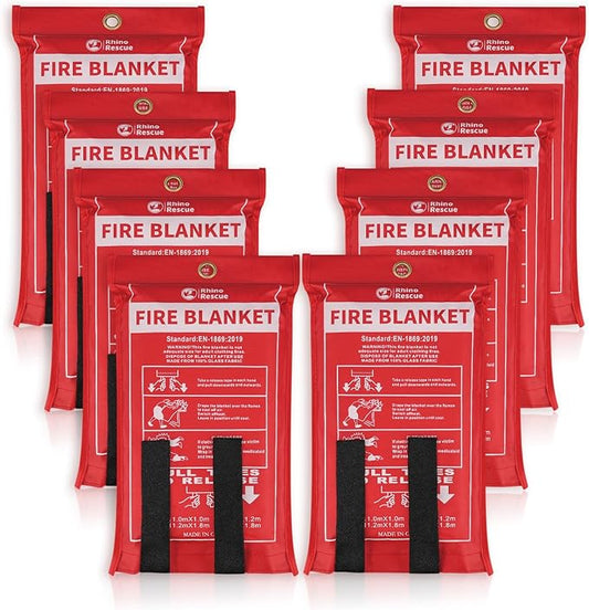 RHINO RESCUE Fire Blanket, 40''×40'' Fiberglass Emergency Fireproof Gear, Flame Retardant Protection for Home, Kitchen, Camping, Hiking, 8 Count