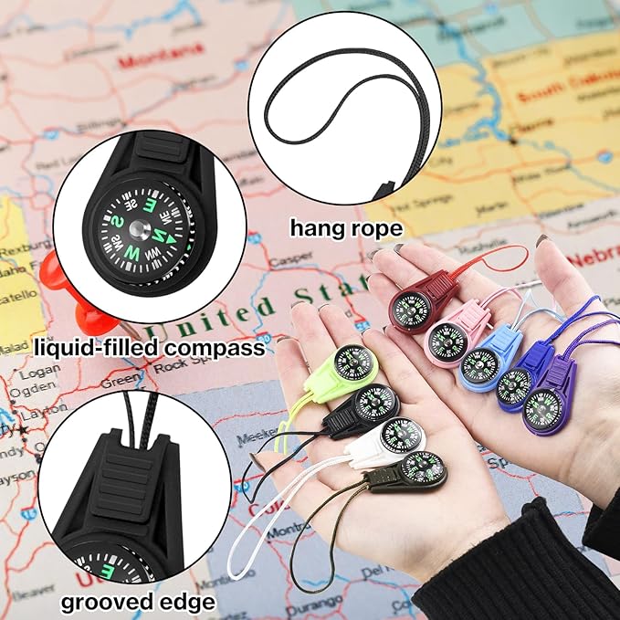 Mini Compass for Kids Keychain, Small Bulk Multi-Color Outdoor Camping Hiking Pocket Compass for Survival Kits Watchband Bracelet Necklace