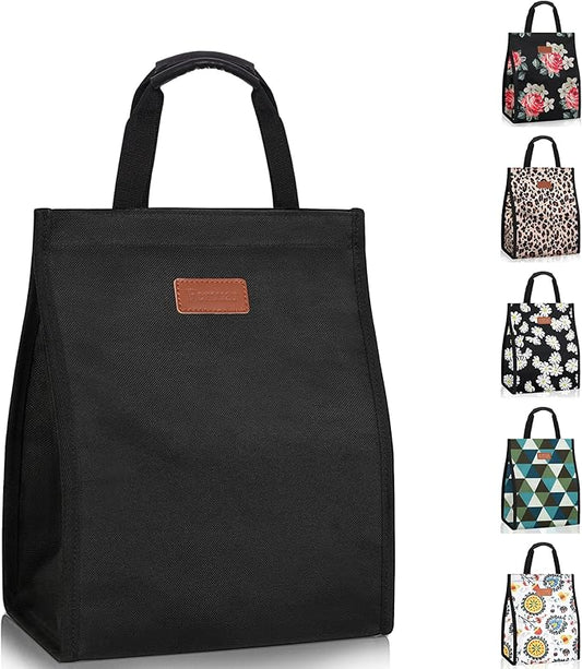Lunch Bags for Women Insulated Reusable Lunch Tote with Internal Pocket, Adult Lunch Tote bag for Work (Black