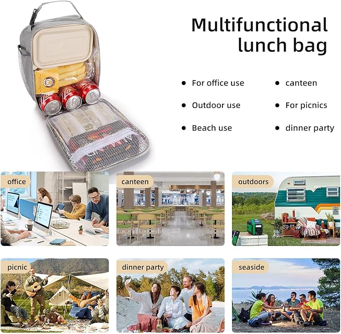 Lunch box Lunch bag for men women Insulated Lunchbox Lunch bags for Work Picnic Travel (Light grey)