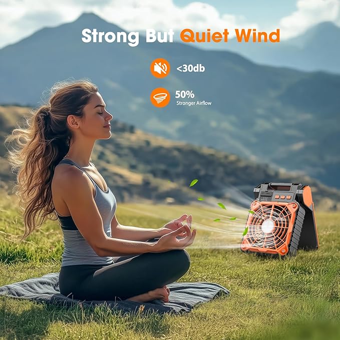 Solar Camping Fan with LED Lantern,10400mAh Rechargeable Battery Powered with Solar Panel, Perfect Quiet Battery Operated Tent Fan for Picnic, Barbecue, Fishing, Travel