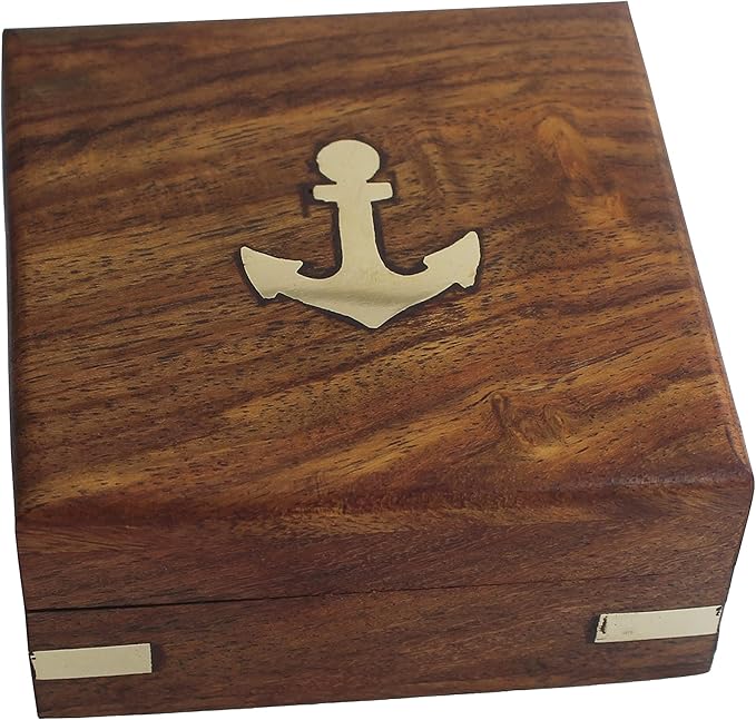 OCEAN REPLICAS Brass Antique Finish Engraved Quote Compass