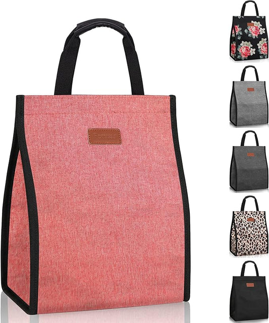 Lunch Bags for Women Insulated Reusable Lunch Tote with Internal Pocket, Lunch Tote bag for Work (Pink)