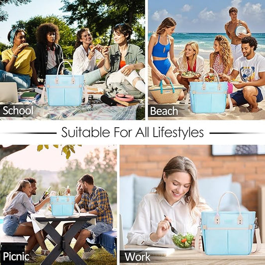 MAXTOP Lunch Bag Women for Work Insulated Thermal Lunch Box with Wide-Open Pocket Reusable Leakproof Cooler Bags with Removable Shoulder Strap for Teacher Nurse Office Picnic Travel Blue