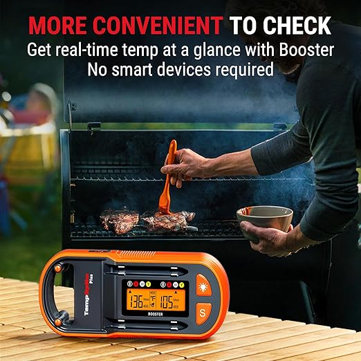 ThermoPro TempSpike Plus 600ft Wireless Meat Thermometer with 2 Color-Coded Probes, Bluetooth Meat Thermometer with LCD-Enhanced Booster, Meat Thermometer Digital for Oven Grill Smoker Thermometer