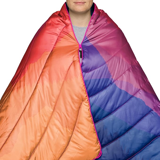 Rumpl Original Puffy Blanket - Warm Puffy Camping Blanket, 100% Recycled Polyester Insulation, Lightweight, Packable, Water-Resistant, Outdoor Puffer Blanket, 52"x75", V2, Sierra Sunset Fade