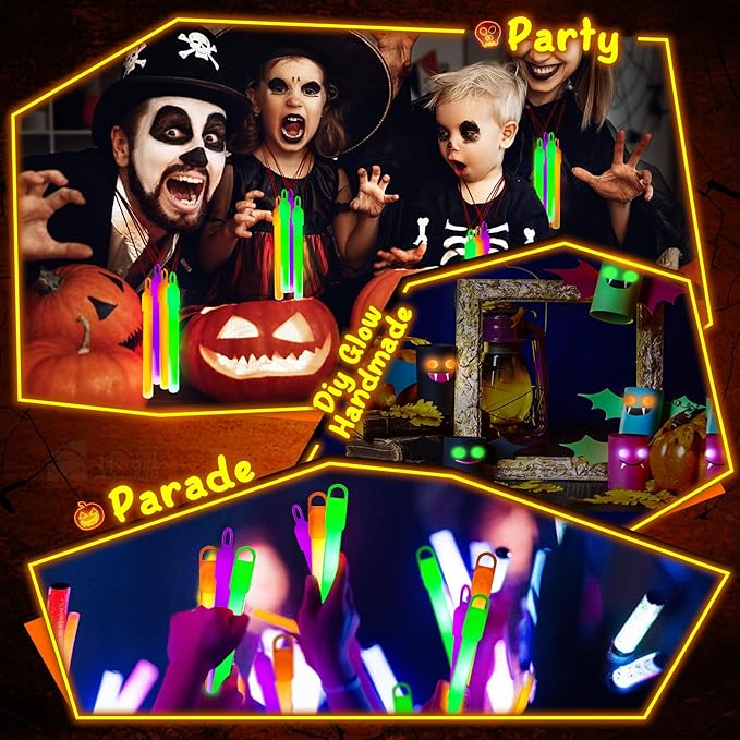 Lewtemi 100 Pack 4'' Halloween Glow Sticks Bulk Light Sticks with Lanyard Individually Wrapped Tactical Military Emergency Glow Stick Party Favors for Halloween, Camping, Hiking, Party