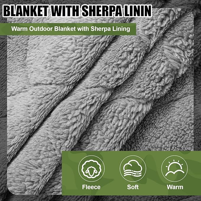 59" x 79" Woobie Blanket Camping Blanket with Sherpa Lining Large Military Blanket Waterproof Warm Outdoor Blanket for Camping, Hunting, Sporting Events, Picnic, Hiking(Camouflage,1 Pc)