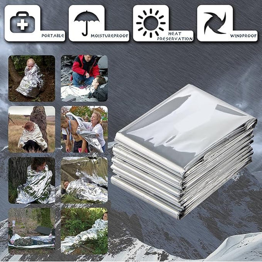 Emergency Foil Blanket (Pack of 50), Survival Thermal Mylar Blankets Individually Packaged Perfect for Outdoors, Hiking, Survival, Marathons or First Aid