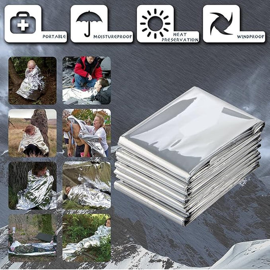 Emergency Foil Blanket, Survival Thermal Mylar Blankets Individually Packaged Perfect for Outdoors, Hiking, Survival, Marathons or First Aid