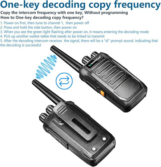 walkie talkies for Adults Long Range,One-Key decoding Copy Frequency,walkie Talkie Compatible with Most Portable Handle Two Way radios 205 Privacy Codes, VOX, Scan, programmable(4 Pack)