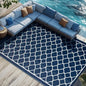 Waterproof Outdoor Rug 9x18 ft, Reversible Plastic Straw Rug, Easy to Clean Patio Rug, Portable Carpet for Patio, RV, Deck, Balcony, Backyard, Picnic, Beach, Clover, Navy Blue