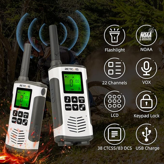 Retevis RT45 Walkie Talkies for Adults, Long Range Walkie Talkie, Rechargeable FRS Radios with Battery,NOAA Flashlight SOS, for Camping Hiking(2 Pack)