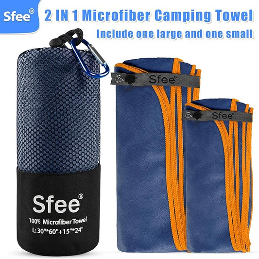 Sfee 2 Pack Microfiber Travel Towel, Quick Dry Towel Camping Towel Large Beach Towel Super Absorbent Compact Size