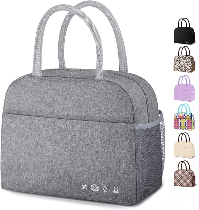 Lunch Bag Lunch Box for Women Men Reusable Insulated Cooler Lunch Tote Bags, Leakproof Cute LunchBag Large Capacity for Work Travel Picnic,Grey