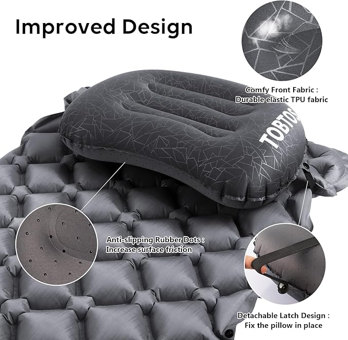 TOBTOS Camping Pillow Inflatable Pillow for Camping, Ultralight Backpacking Pillow, Ergonomic Support for Neck & Lumbar, Blow Up Air Pillow for Travel, Hiking, Outdoor (Black), 17x12