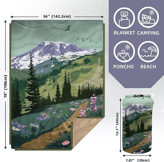 Outdoor Camping Blanket - Puffy Ultralight Packable Blankets for Sleeping, Camp, Travel, Hiking, Stadium, Sherpa Fleece Warm Puffer Portable Camping Quilt, DWR,Machine Washable，56"x 78"