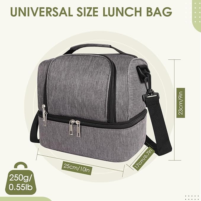 Lunch Box Lunch Bag for Women Men Reusable Insulated Lunch Bag Women Lunch Cooler Tote Bags with Adjustable Shoulder Strap for Office Work Picnic Travel, Light Gray