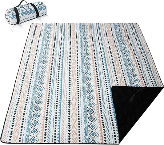 Picnic Blanket Extra Large(79" x 82"), 3-Layer Thickening Camping Blanket, Machine Washable Outdoor Blanket, Wear-Resistant, Soft and Comfortable, Sandproof Beach Mat for Beach, Park, Lawn(Boho Blue)