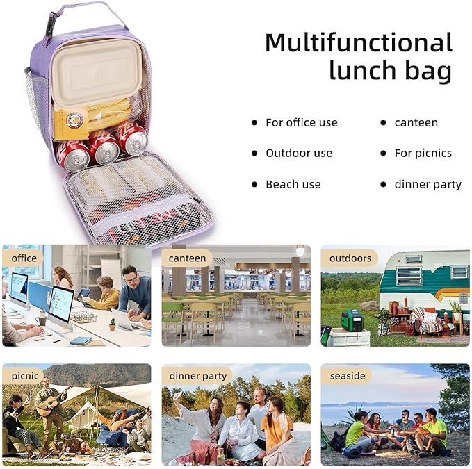 Lunch box Lunch bag for men women Insulated Lunchbox Lunch bags for Work Picnic Travel (Purple)