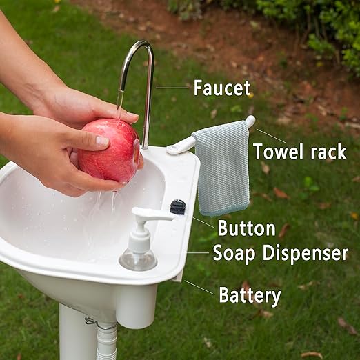 Portable Sink Outdoor Camping Sink Battery Operated Electric Hand Washing Station | 5 Gallon Tank with Towel Holder & Soap Dispenser