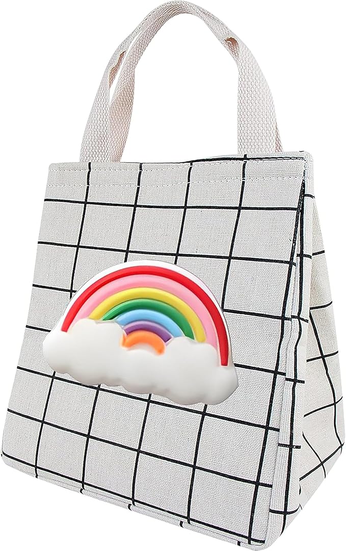 Lunch Bag Insulated Lunch Box for Women Men,Reusable Adult Lunch Tote Bags for Work or Travel (Rainbow White)