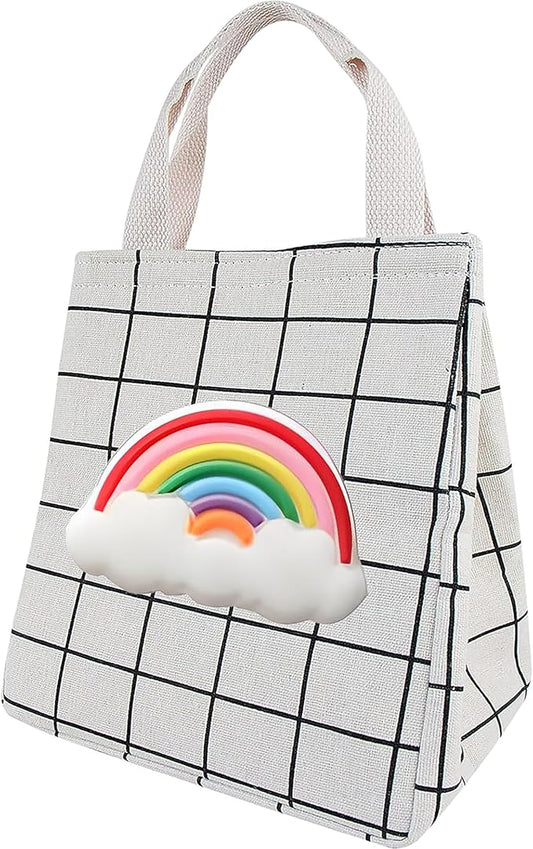 Lunch Bag Insulated Lunch Box for Women Men,Reusable Adult Lunch Tote Bags for Work or Travel (Rainbow White)