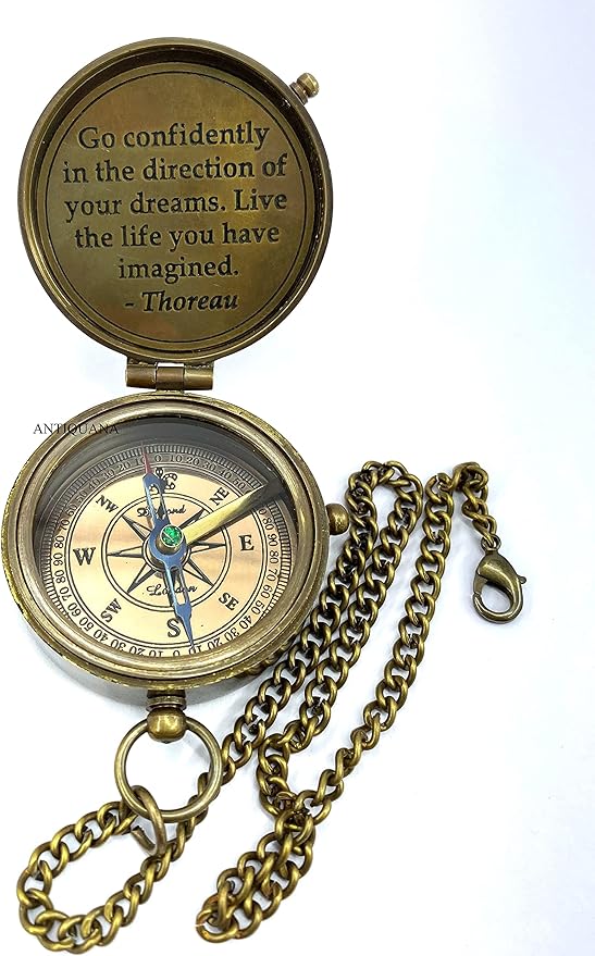 Brass Compass Unique Print Go Confidently Quote Compass With Leather Case Antique Brass Compass With Chain A Great Gift Item For Your Loved Ones Hikers And Traveler By