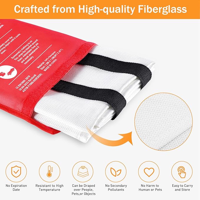 Mondoshop Fire Blanket Emergency for Home and Kitchen - 2pack 48"x48" Fire Blankets Fire Resistant Blanket for Camping, Grill, Car, Office, Warehouse, School, Picnic, Garages, Workshops