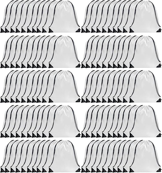 GoodtoU Drawstring Backpack Bulk, 100 Pcs Draw String Bags Cinch Bag Drawstring Gym Bag Sackpack Drawstring Bags for Women Men, White