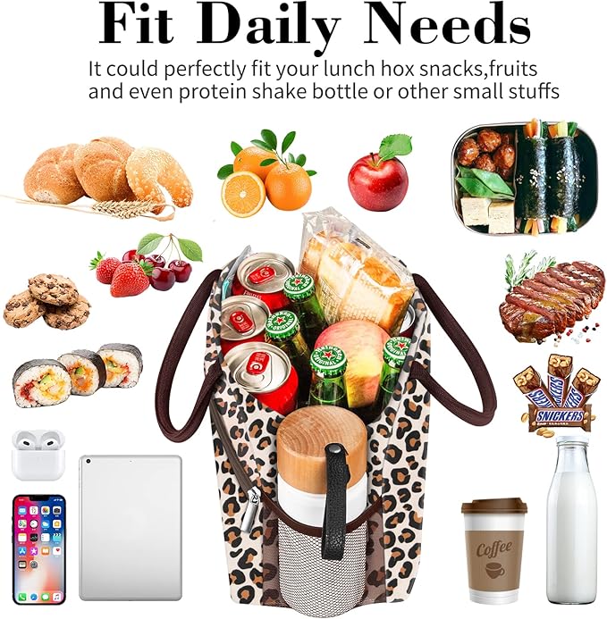 Coobiiya Lunch box for Women, Lunch Bags for Adults, Small Leakproof Cute Lunch Pail Large Capacity Reusable Insulated Cooler Lunch Container for Work/Office/Picnic/Beach - leopard