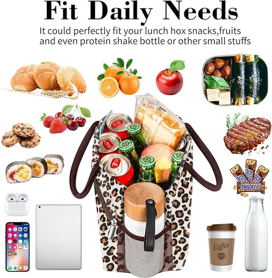 Coobiiya Lunch box for Women, Lunch Bags for Adults, Small Leakproof Cute Lunch Pail Large Capacity Reusable Insulated Cooler Lunch Container for Work/Office/Picnic/Beach - leopard