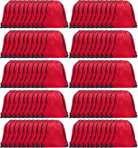 GoodtoU Drawstring Bags Bulk, 100 Pcs Cinch Bag Gym Sackpack Drawstring Backpack for Women & Men, Red