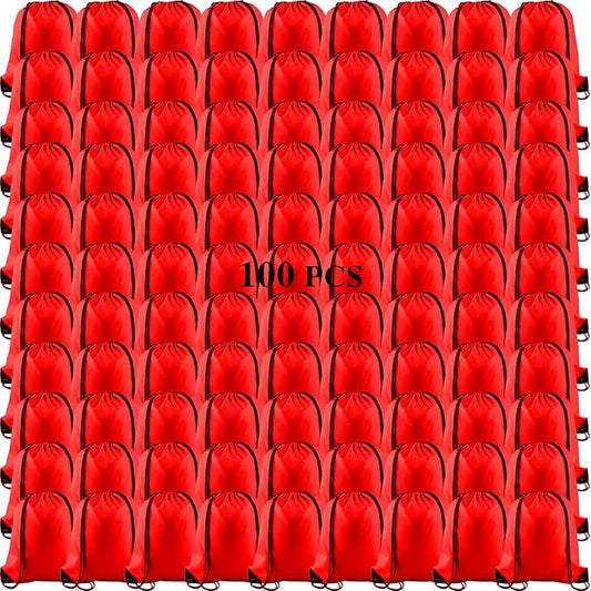 KUUQA 100Pcs Red Drawstring Backpack Bag Sack Drawstring Bags Bulk String Bags Storage Bags for Sport Gym Traveling