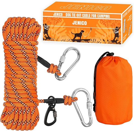 Dog Tie Out Cable for Camping - 50ft/70ft/100ft Portable Reflective Overhead Trolley System for Dogs up to 300lbs - Dog Lead for Yard Camping | Parks | Outdoor Events