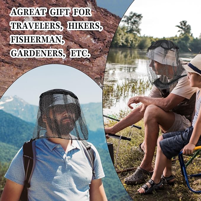 Mosquito Head Net, Premium Extra Fine Holes Face Mesh Bug Face Netting for Head Hiking, Backpackers Insect Net Mask Cover for Outdoor Travel Camping Hiking