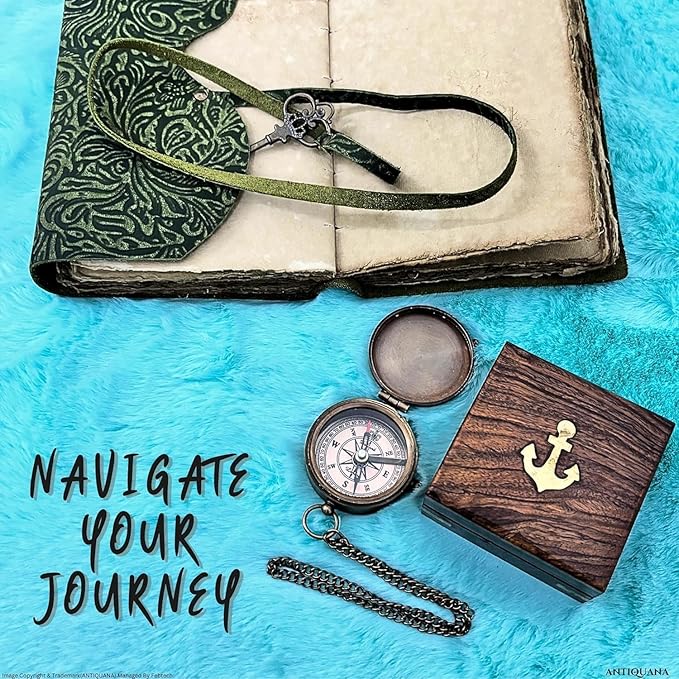 Trust in The Lord with All Your Heart - Proverbs 3:5-6 Quote Engraved Compass with Wooden Box or Leather case, Greeting Card, Gift Compass, Graduation Day Gifts 2025 for Women Men Boys Girls