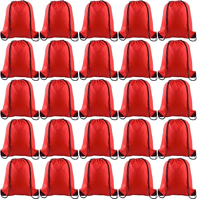 KUUQA 25Pcs Drawstring Backpack Bags String Backpack Sport Bag Sack Cinch Tote Gym Backpack Bulk for Gym Sport Traveling，Red