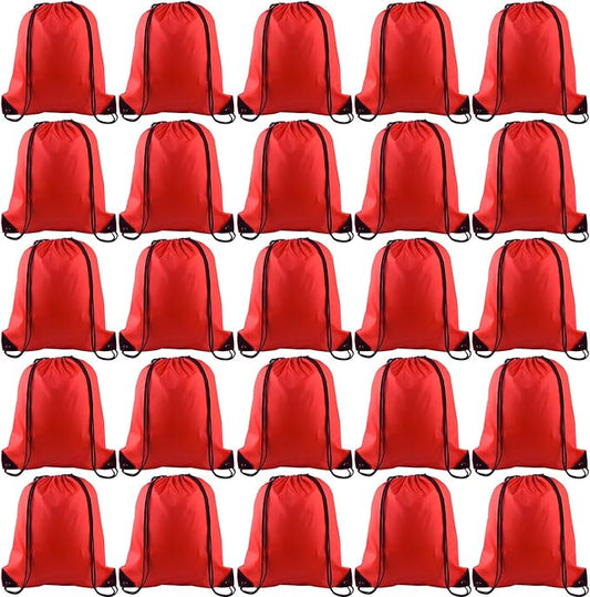 KUUQA 25Pcs Drawstring Backpack Bags String Backpack Sport Bag Sack Cinch Tote Gym Backpack Bulk for Gym Sport Traveling，Red