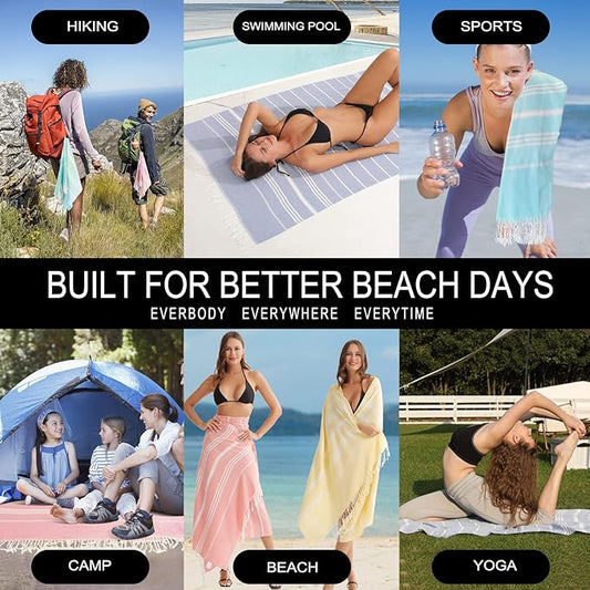 2 Packs Turkish Beach Towels Quick Dry Sand Free Soft Absorbent Adult Oversized Bath Pool Swim Towel Lightweight Thin Fast Drying Over The Lounge Chair Towel Sand Repellent Anti Vacation Essentials